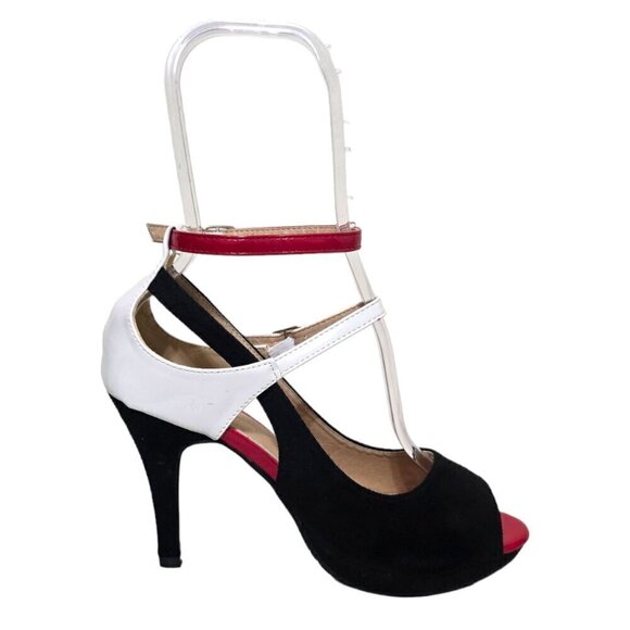 GetMoreBeauty Colorblock Peep Toe Platform Heels Sz 38 - Picture 3 of 7